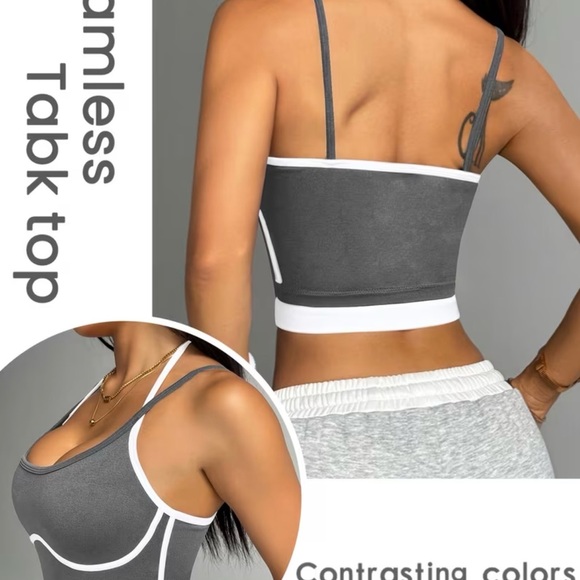 Gray and White Color Block Women's Sports Bra - Picture 2 of 5